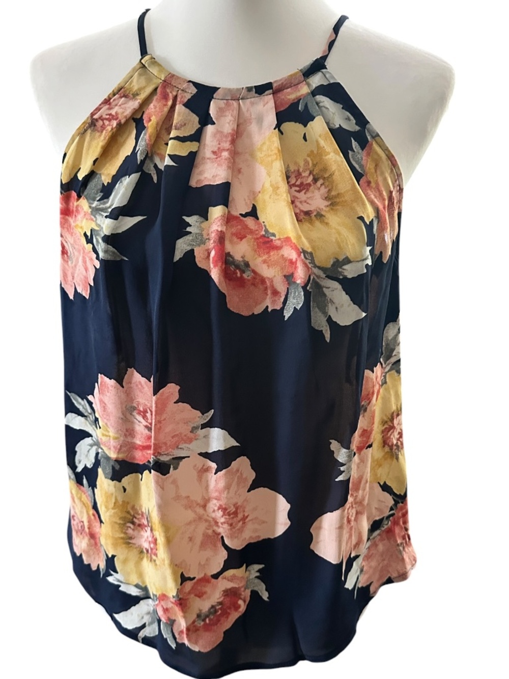 JOIE Navy/Pink/Peach/Yellow Floral 100% Silk Sleeveless Tank Top Cami Blouse S